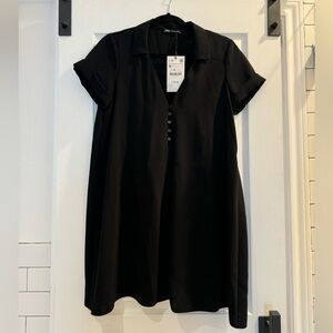 NWT Black Zara Tee Dress with Buttons Sz M
